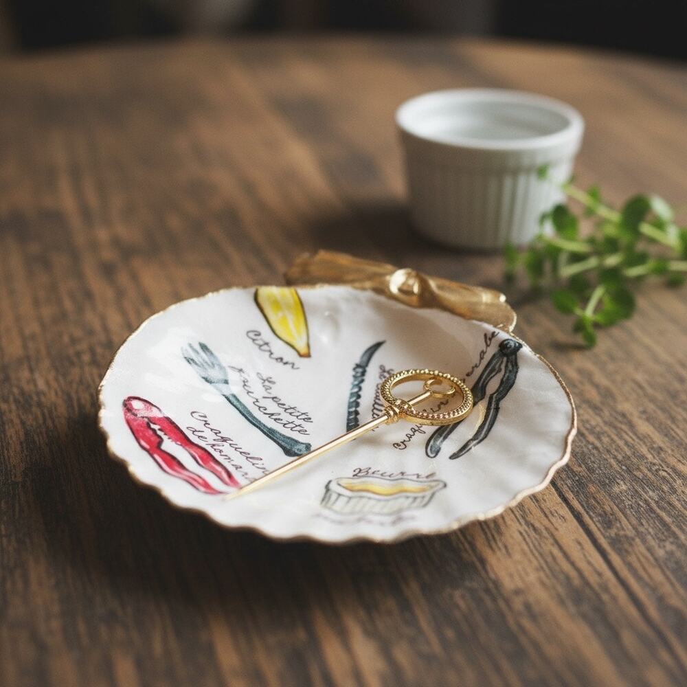 French Kitchen Trinket Dish | Shell Jewelry Dish | Ring Holder | Bistro Decor